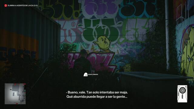 Hitman 3 - Ornitologa sobre cemento - Grafiti junto al contenedor del fusible