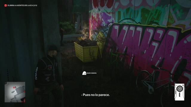 Hitman 3 - Ornitologa sobre cemento - Grafiti tras el contenedor del fusible