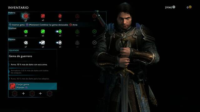 Sombras de Guerra Sistema de GEmas - Aadir gemas