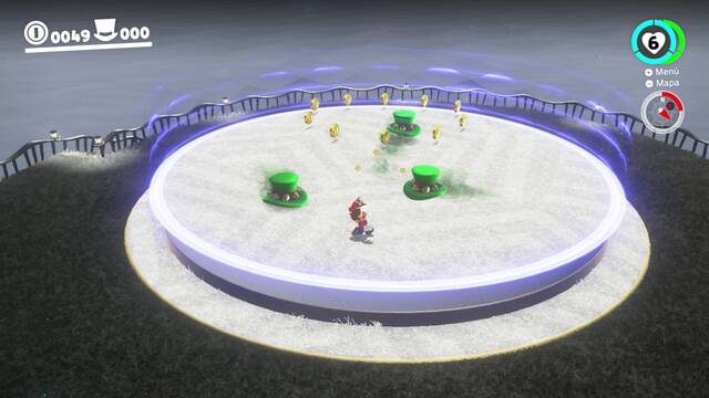 Super Mario Odyssey - Prólogo - Jefe en forma de sombrero dando vueltas