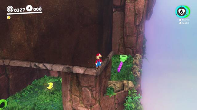 Super Mario Odyssey - Reino de las Cataratas Cueva del abismo - Monedas moradas