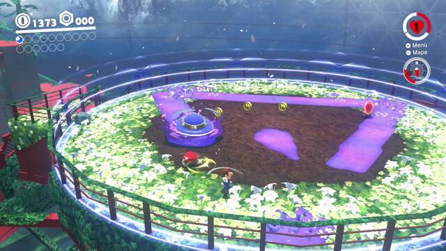 Super Mario Odyssey - Reino Arbolado - Broodal azul - Brodall escondido dentro de su sombrero dando vueltas