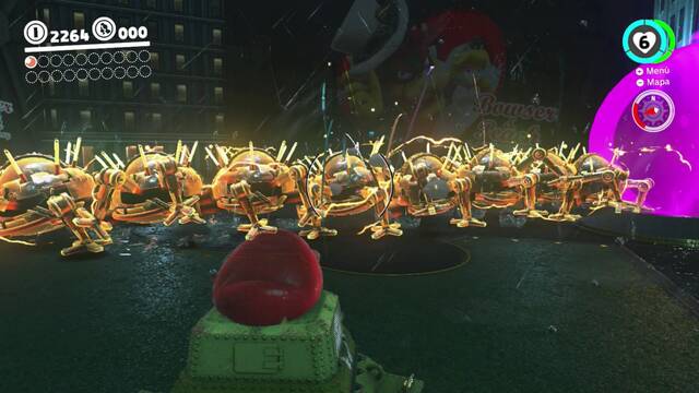 Super Mario Odyssey - Reino Urbano - Cienpis elctrico - Embestida del jefe