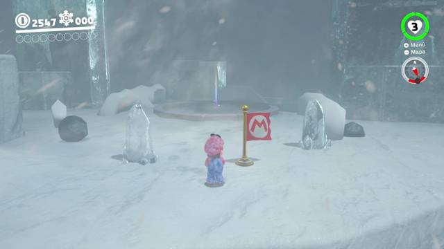 Super Mario Odyssey - Reino del Hielo - Energilunas 18 y 1 - Banderín Sobre el pozo de hielo