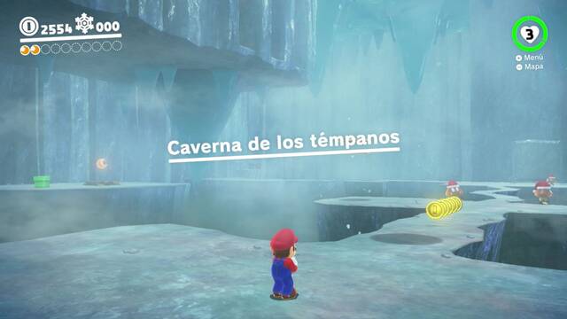 Super Mario Odyssey - Reino del Hielo - Energilunas 18 y 1 - Caverna de los témpanos