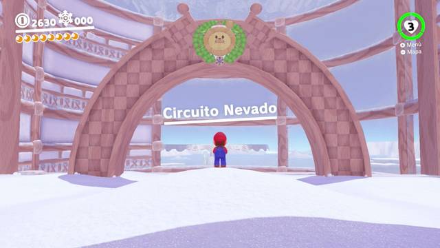 Super Mario Odyssey - Reino del Hielo - Energiluna 5 - Circuito nevado