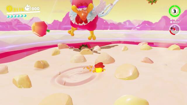 Super Mario Odyssey - Reino de los fogones - Jefe: Chefarraco - Jefe lanzando alimentos