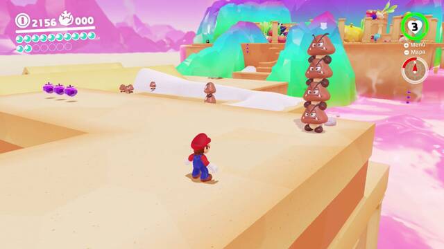 Super Mario Odyssey - Reino de los fogones - Energiluna 24 - Columna de Goombas