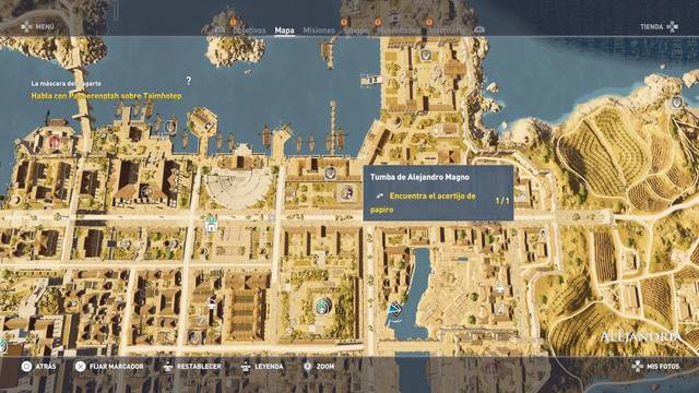 Assassin Creed Origins - Papiros - Un rayo de esperanza - Tumba de Alejandro Magno