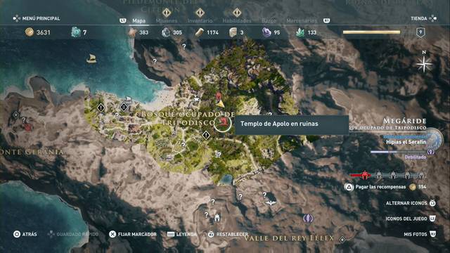 Assassin's Creed Odyssey : Bosque ocupado de Tripodisco - Templo de Apolo en ruinas