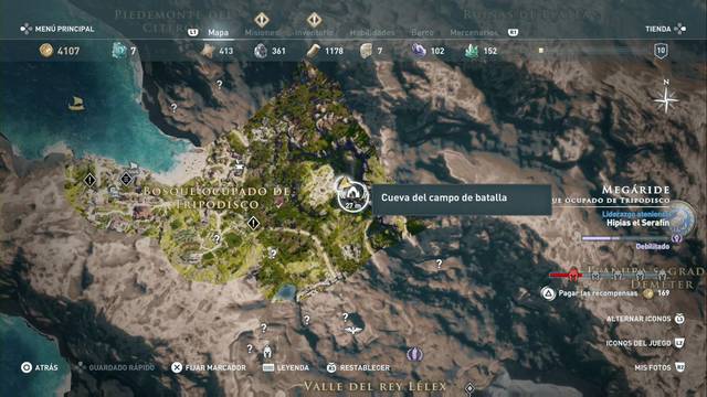 Assassin's Creed Odyssey : Bosque ocupado de Tripodisco - Cueva del campamento de batalla
