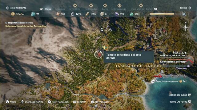 Assassin's Creed Odyssey: Ensenada de Pandora - Templo de la diosa del arco dorado