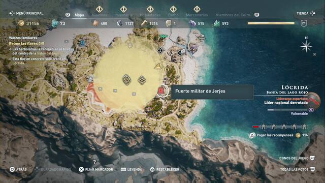 Assassin's Creed Odyssey - Bahía del lago rojo - Fuerte militar de Jerjes (Pista de miembro del Culto)