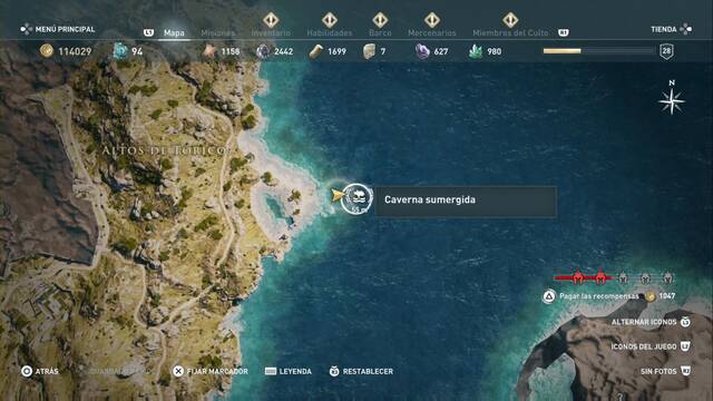 Assassin's Creed Odyssey - Altos de Trico - Caverna sumergida (skin Brbaros para la tripulacin)