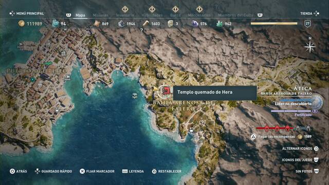 Assassin's Creed Odyssey - Baha arenosa de Falero - Templo quemado de Hera