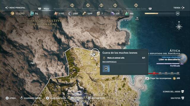 Assassin's Creed Odyssey - Macizo explotado del Pentlico - Cueva de los muchos leones