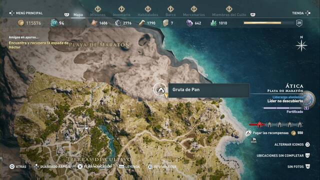 Assassin's Creed Odyssey - Playa de Maratn - Gruta de Pan