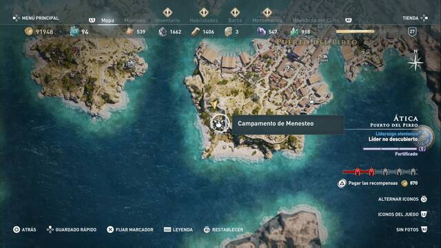 Assassin's Creed Odyssey - Puerto de Pireo - Campamento de Menesteo