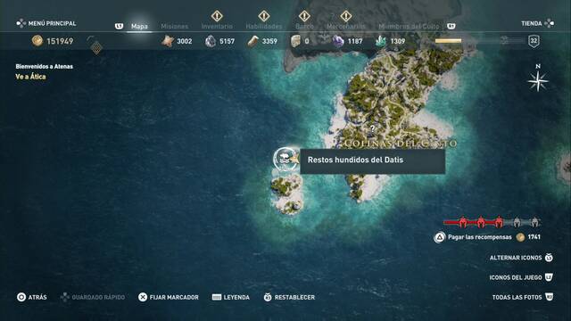 Assassin's Creed Odyssey - Colinas del cinto - Restos hundidos del Datis (skins Bandidos y Bandidas para la tripulaci¢n)