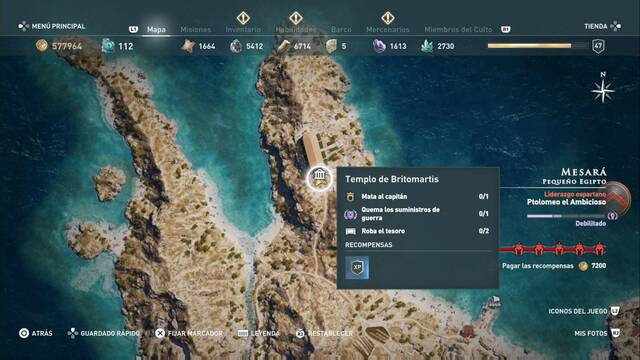 Assassin's Creed Odyssey - Pequeo Egipto - Templo de Britomartis (botas de peregrino)