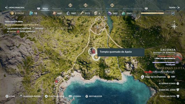 Assassin's Creed Odyssey - Bosque de Eurotas - Templo quemado de Apolo