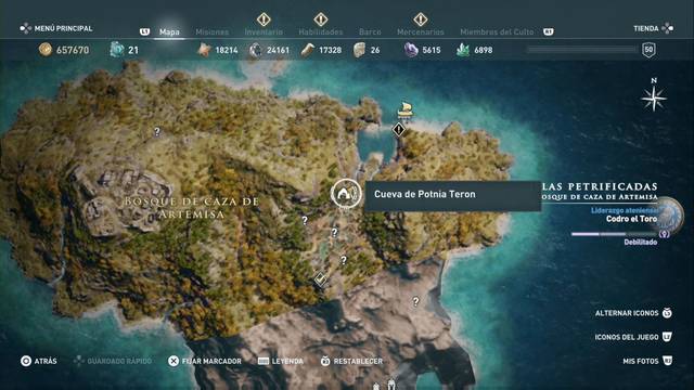 Assassin's Creed Odyssey - Bosque de caza de Artemisa - Cueva de Potnia Teron