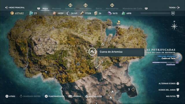 Assassin's Creed Odyssey - Bosque de caza de Artemisa - Cueva de Artemisa