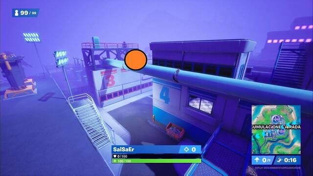 Fortnite Battle Royale - Ubicacin de crculos flotantes en Acumulaciones Airadas - Al sur, entre los edificios 3 y 4