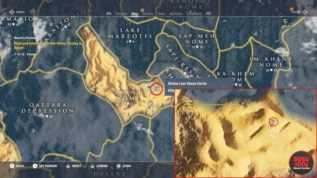 Assassins Creed Origins - Crculos de Piedras - Nomo de Iment: La leona divina - Localizacin