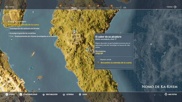 Assassin Creed Origins - Misión secundaria: El sabor de su picadura - Continuación - La entrada de la cueva