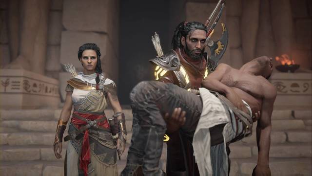 Assassin Creed Origins - El pesado final - Bayek sostiene a Hepzefa