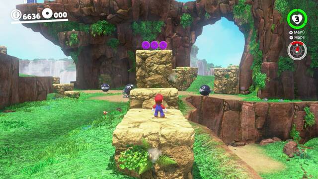 Super Mario Odyssey - Reino de las Cataratas - Monedas moradas Tras cruzar el río - Monedas moradas 23 25