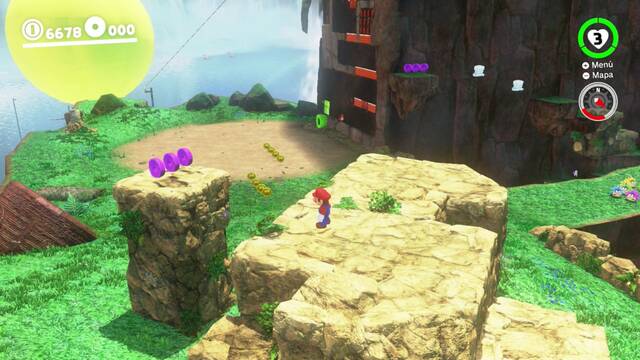 Super Mario Odyssey - Reino de las Cataratas - Monedas moradas Tras pasar la zona los Chomp encadenados - Monedas raras 39 41