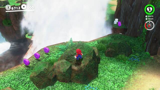 Super Mario Odyssey - Reino de las Cataratas - Monedas moradas Tras pasar la zona los Chomp encadenados - Monedas raras 42 47