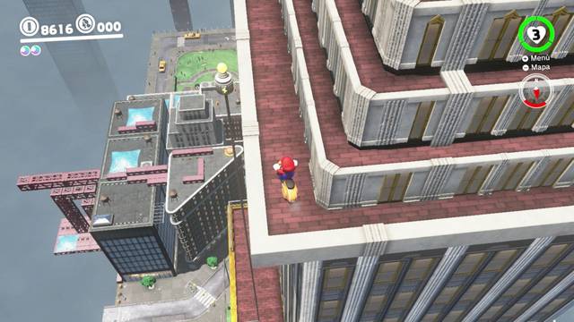 Super Mario Odyssey - Reino Urbano - Energiluna 60 - Motocicleta en lo alto del ayuntamiento