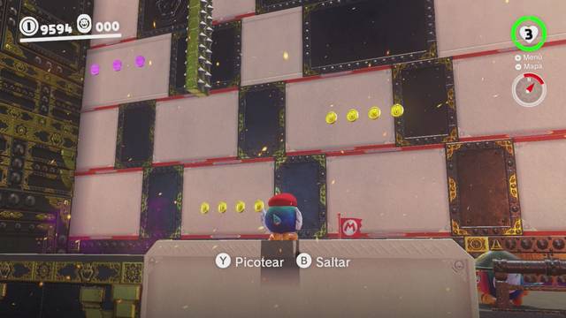 Super Mario Odyssey - Reino de Bowser - Monedas moradas - Muro interior del castillo de Bowser - Monedas moradas 70 73