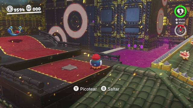Super Mario Odyssey - Reino de Bowser - Monedas moradas - Muro interior del castillo de Bowser - Monedas moradas 74 76