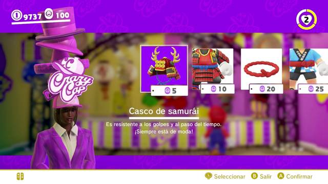Super Mario Odyssey - Reino de Bowser - Energilunas 31 y 32 - Casco de samurái y Armadura de samurái