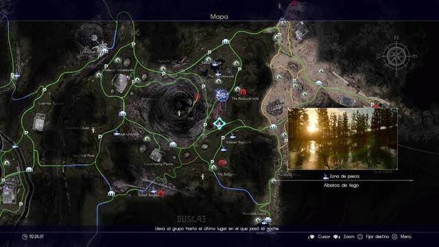 Final Fantasy XV Lugares para pescar - Alberca de riego