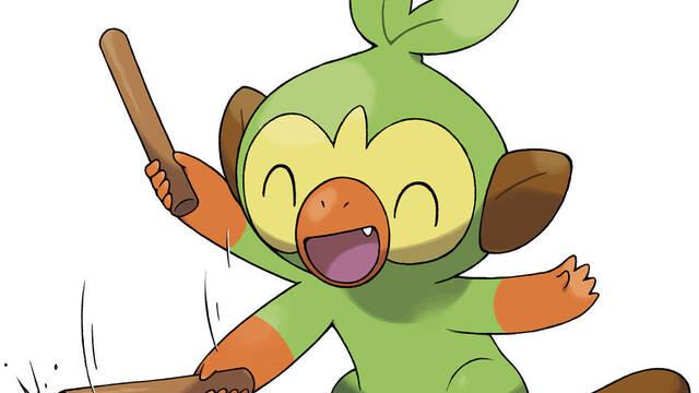Pokmon Espada y Escudo - Ilustraciones - pss grookey playing