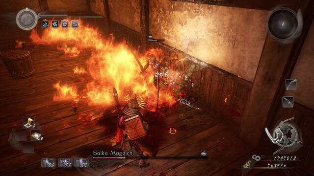Nioh Llama inmortal Jefe Saika Magoichi - Empujarle al fuego