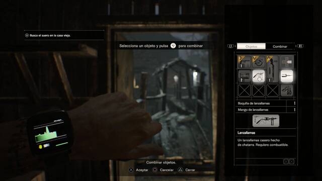 Resident Evil 7 Conseguir el lanzallamas - Combinar piezas