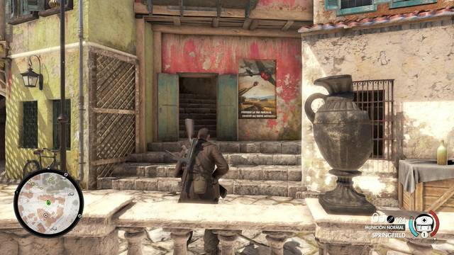 Sniper Elite 4 Aldea de Bitanti - Casa con la pared roja y cartel