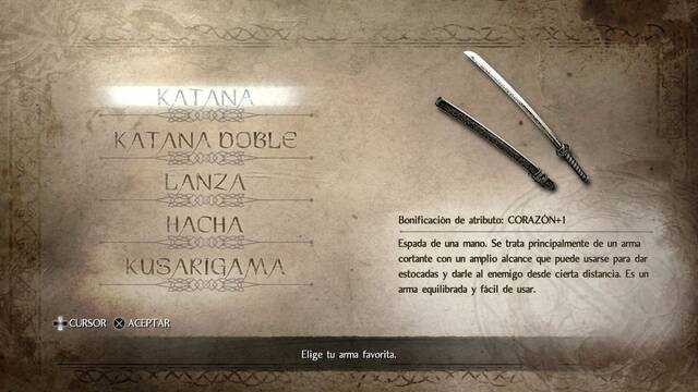 Nioh Seleccin de armas - Katana