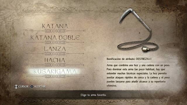 Nioh Seleccin de armas - Kusagirama
