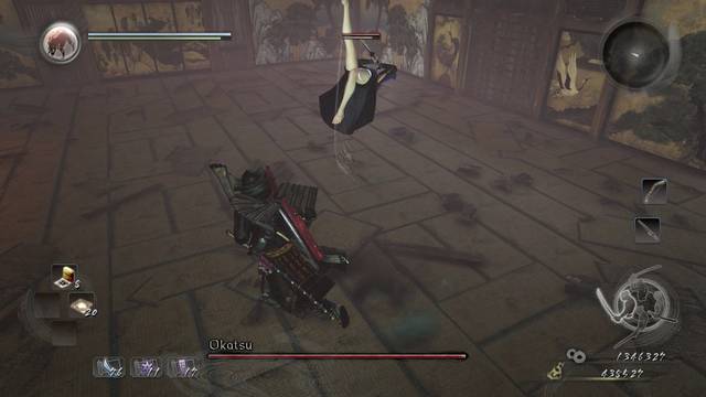 Nioh El castillo profanado Jefe Okatsu - Patada hacia atrás