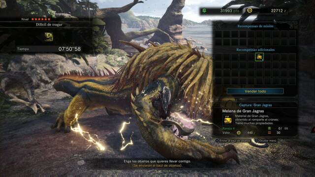 Monster Hunter World - Cómo pausar la partida - Puedes quedarte en la pantalla de recompensas