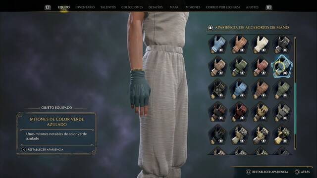 Hogwarts Legacy - Accesorios de mano (Piezas de equipo) - Mitones de color verde azulado