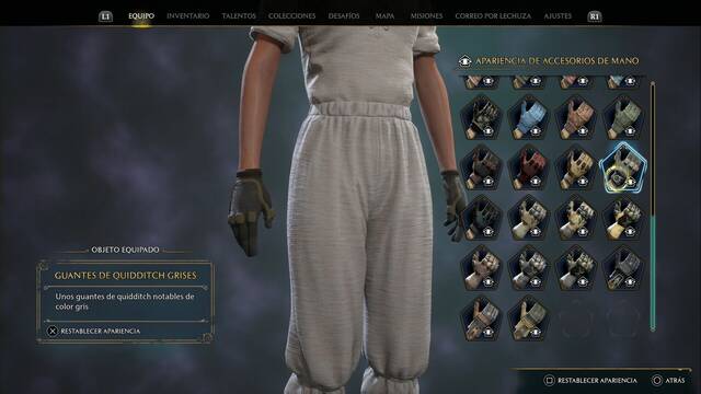 Hogwarts Legacy - Accesorios de mano (Piezas de equipo) - Guantes de quidditch grises