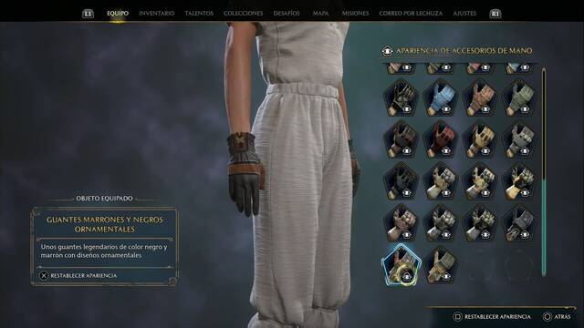 Hogwarts Legacy - Accesorios de mano (Piezas de equipo) - Guantes marrones y negros ornamentales